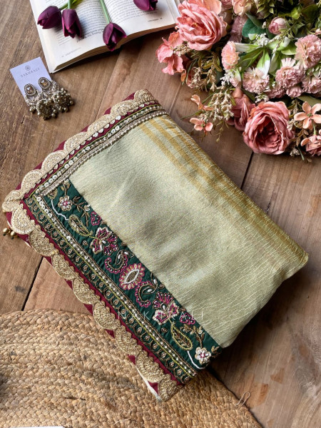 Navpallav Bottle Green Tissue Saree with Sequin Bead Embroidery
