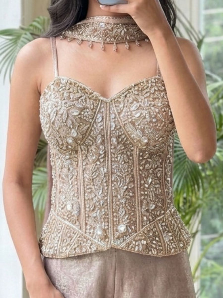 Ziba Light Brown Corset Palazzo Set