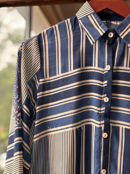 Gatha Navy Blue Printed Shirt in Soft Fabric