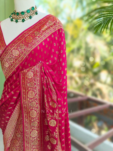 Kanakam Magenta Brocade Saree with Woven Border