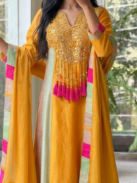 Ghungroo Yellow Anarkali Suit Set