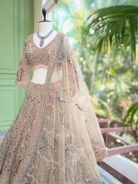 Shubhrang Beige Embroidered Sequin Lehenga Set
