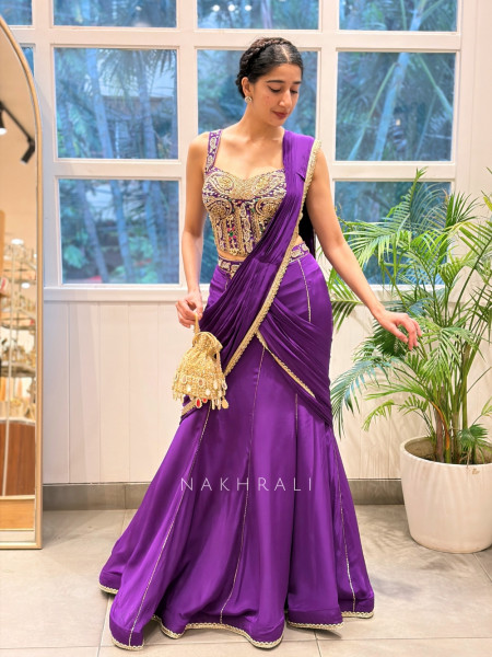 Amethyst Purple Pre-Draped Saree