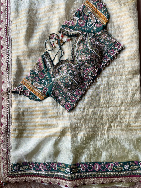 Navpallav Bottle Green Tissue Saree with Sequin Bead Embroidery