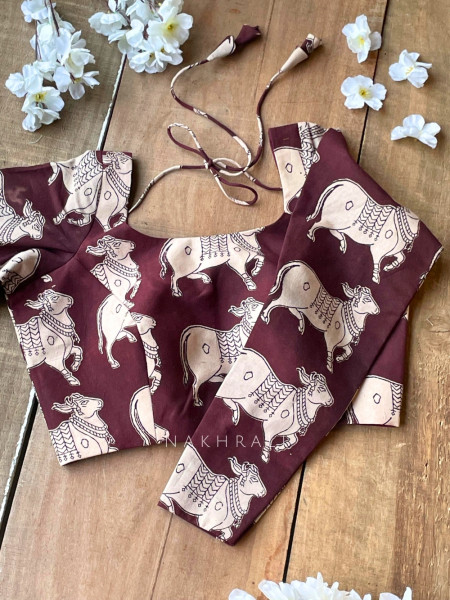 Nandi Brown Cotton Printed Blouse