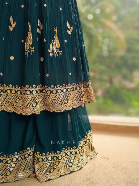 Elowen Teal Georgette Gharara Set with Zari Sequin Work