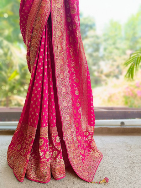 Kanakam Magenta Brocade Saree with Woven Border