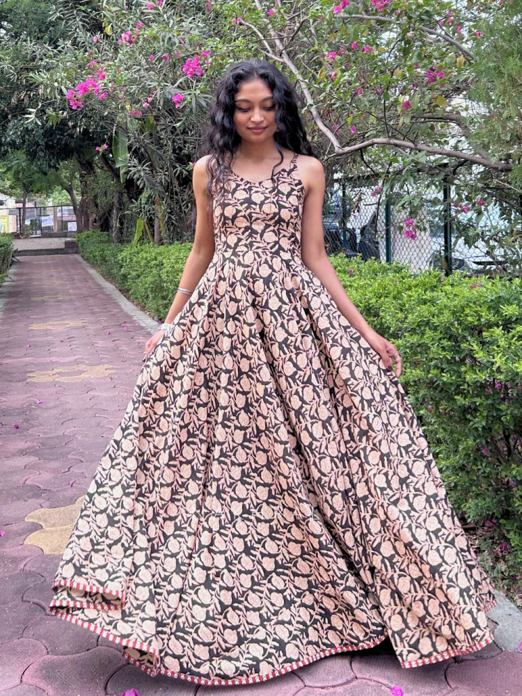 Image of Black Spaghetti Cotton Maxi Dress