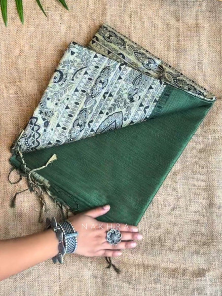 Kriti Tusser Green Madhubani Saree