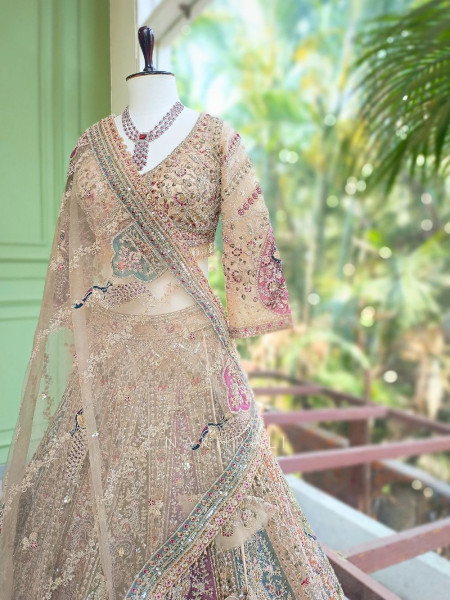 Shubhrang Beige Embroidered Sequin Lehenga Set