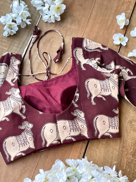 Nandi Brown Cotton Printed Blouse