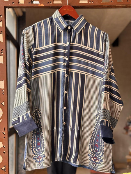 Gatha Navy Blue Printed Shirt in Soft Fabric