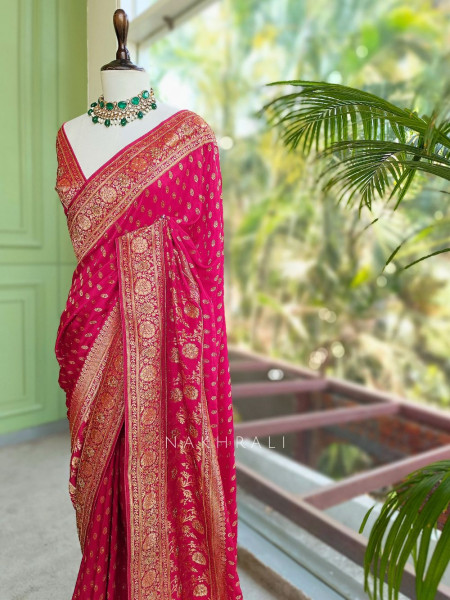 Kanakam Magenta Brocade Saree with Woven Border
