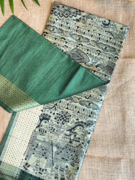 Kriti Tusser Green Madhubani Saree