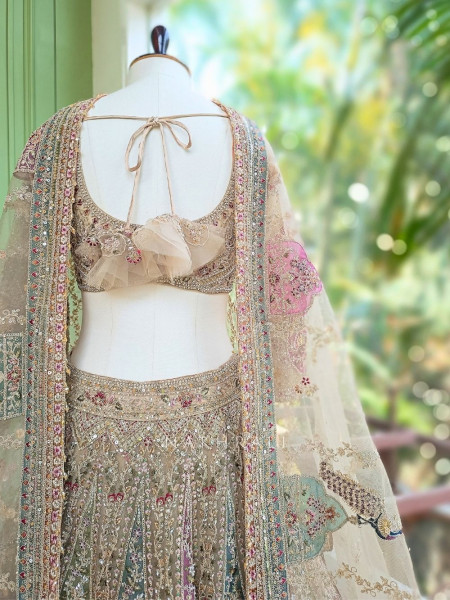 Shubhrang Beige Embroidered Sequin Lehenga Set