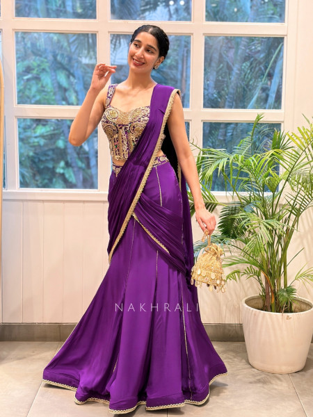 Amethyst Purple Pre-Draped Saree