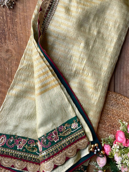 Navpallav Bottle Green Tissue Saree with Sequin Bead Embroidery