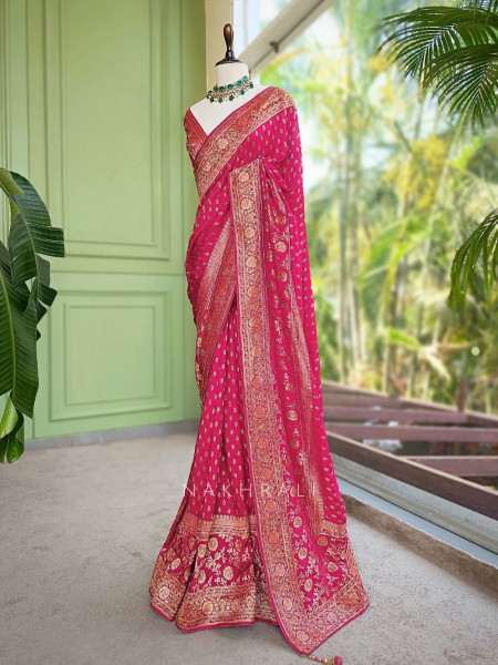 Kanakam Magenta Brocade Saree with Woven Border