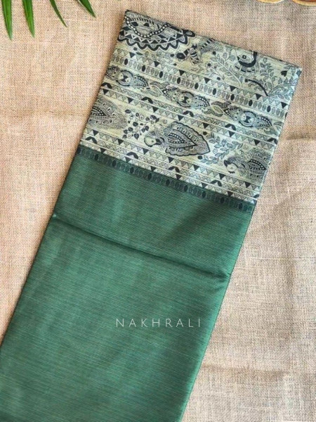 Kriti Tusser Green Madhubani Saree