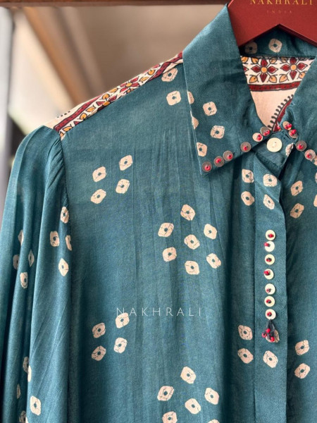 Gatha Teal Blue Printed Shirt in Soft Fabric