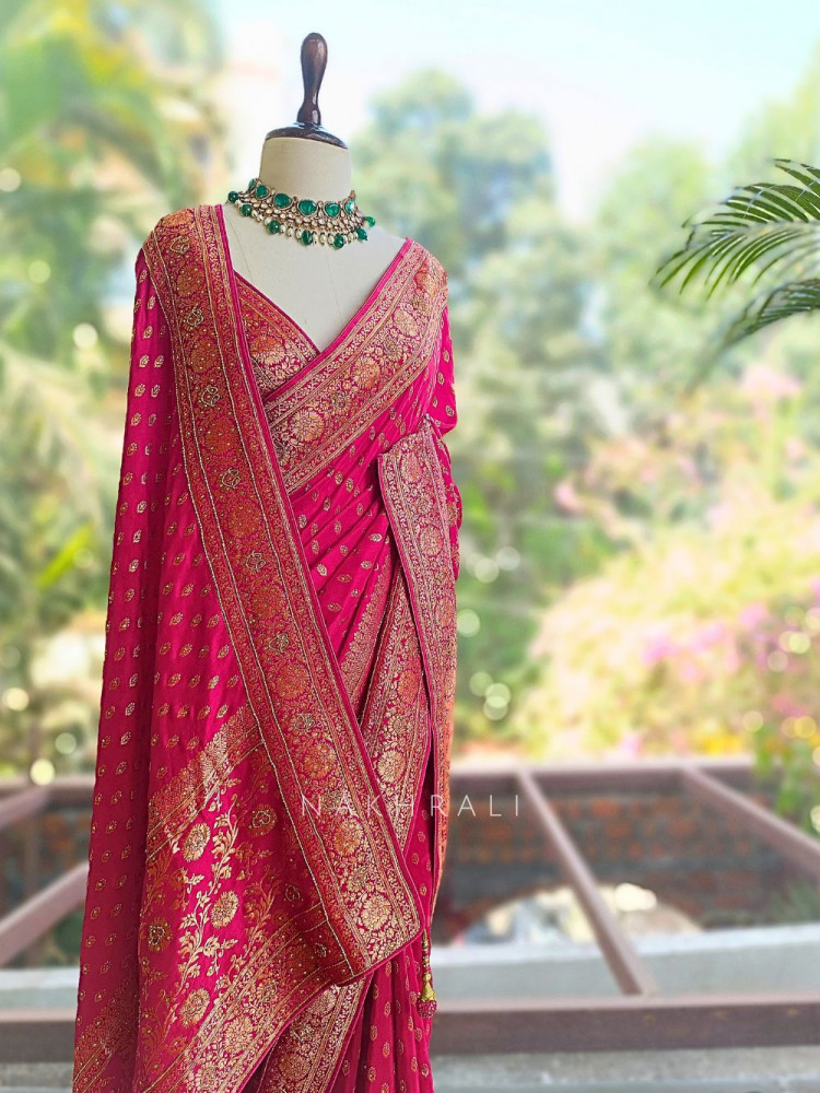 Image of Kanakam Magenta Brocade Saree with Woven Border