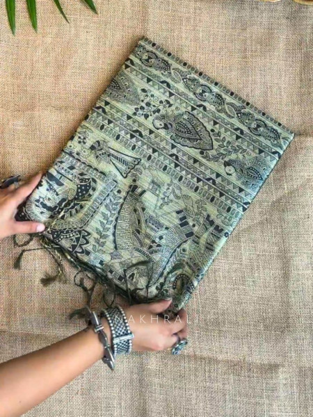 Kriti Tusser Green Madhubani Saree