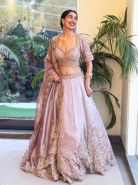Mrinalika Pink Tissue Silk Lehenga Set