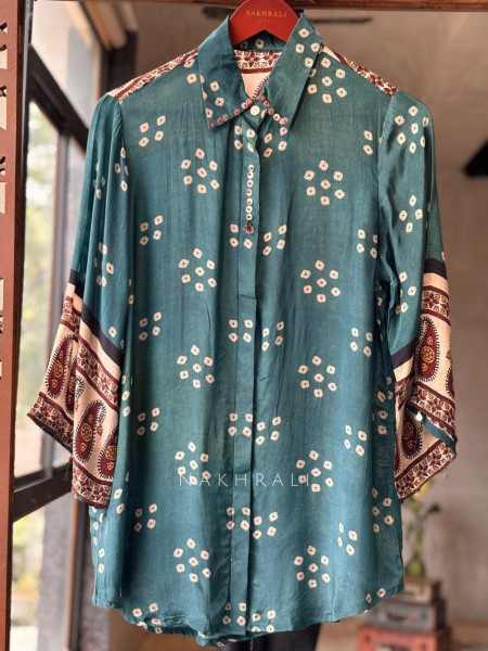 Gatha Teal Blue Printed Shirt in Soft Fabric