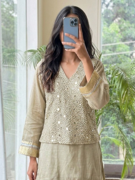 Kairavi Pista Green Crushed Tissue Silk Dhoti Suit Set