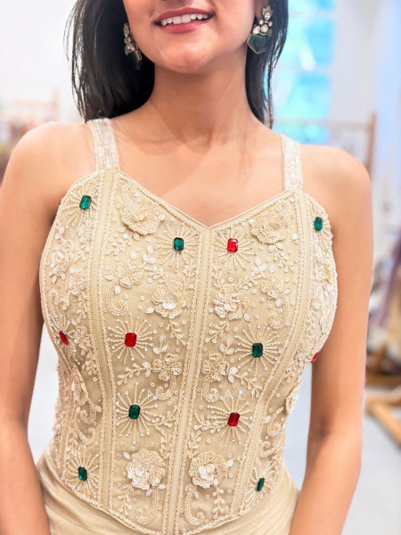 Fiorella Beige Lehenga with Cut Dana, Sequin and Stone Work