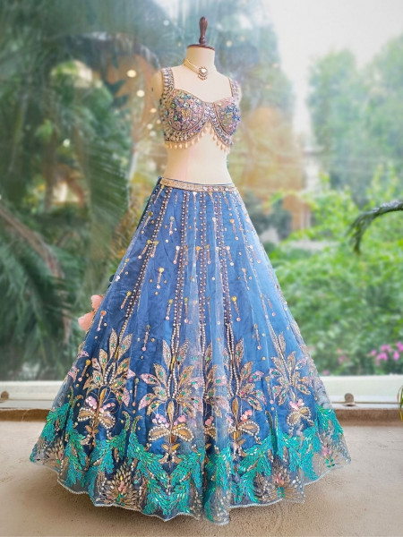 Azure  Beaded Sequin Lehenga