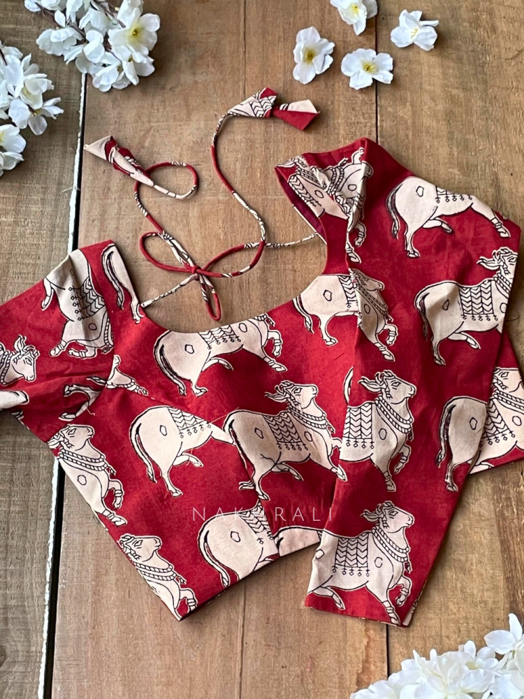 Image of Nandi Red Cotton Printed Blouse