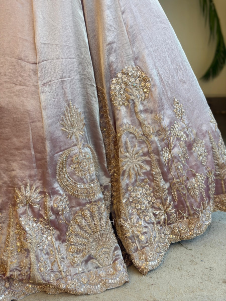 Mrinalika Pink Tissue Silk Lehenga Set