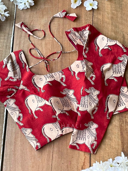 Nandi Red Cotton Printed Blouse