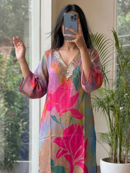 Watercolor Multicolor Encrusted Tunic Set