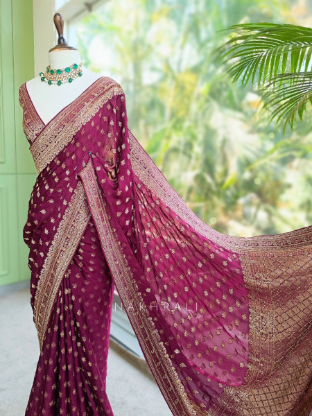 Ratnavali Wine Georgette Silk Saree with Woven Border