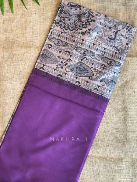 Kriti Tusser Purple Madhubani Saree