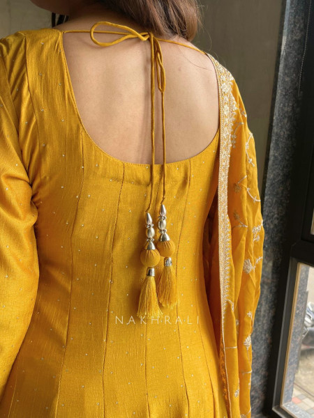 Golden Glow Mustard Anarkali Suit with Zari & Sequin Work