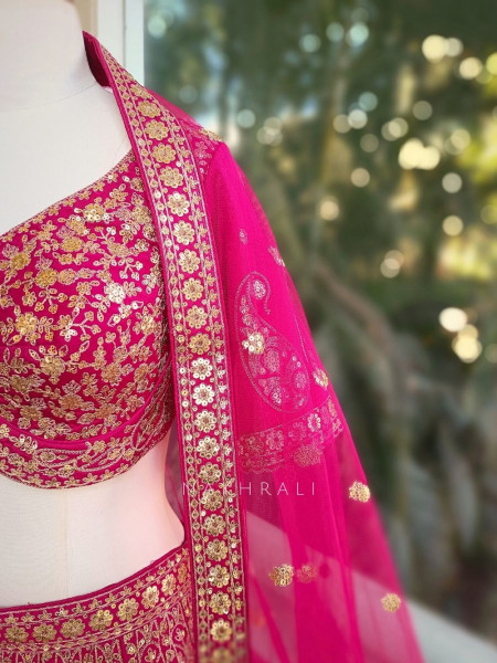 Meera Magenta Zari Sequin Lehenga Set