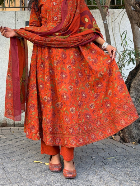 Utsaah Orange Anarkali Set with Printed Dupatta