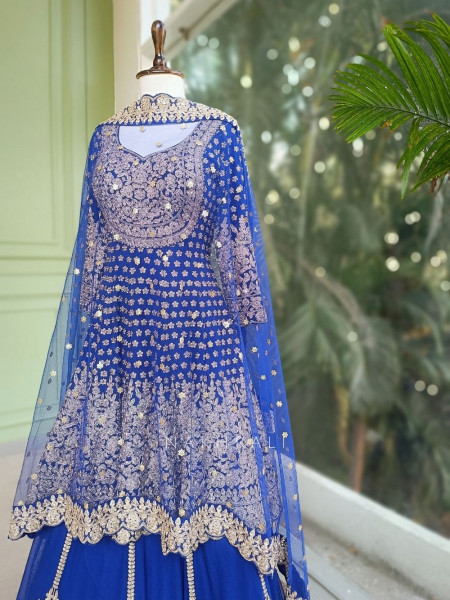 Ruhvika Royal Blue Embroidered Lehenga Set with Mirror and Stone Work