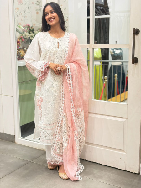 Noorja Three Piece Cutwork Suit Set with Beaded Detailing