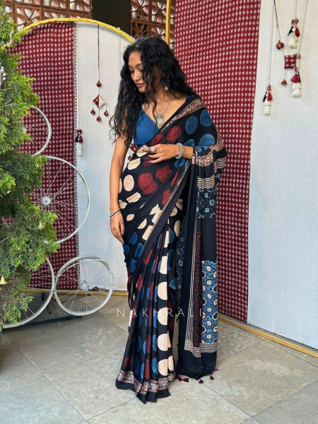 Neelaya Black Contemporary Modal Saree