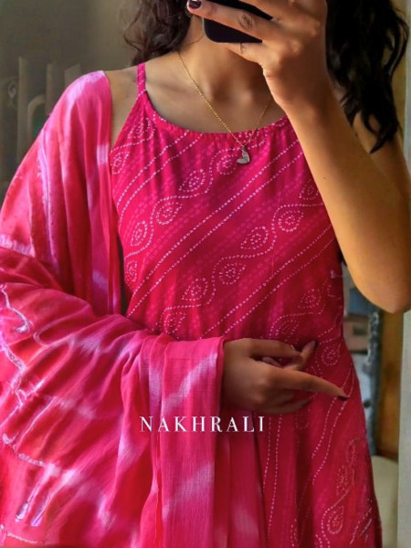 Meadow Magenta Cotton Suit Set with Bandhani Print