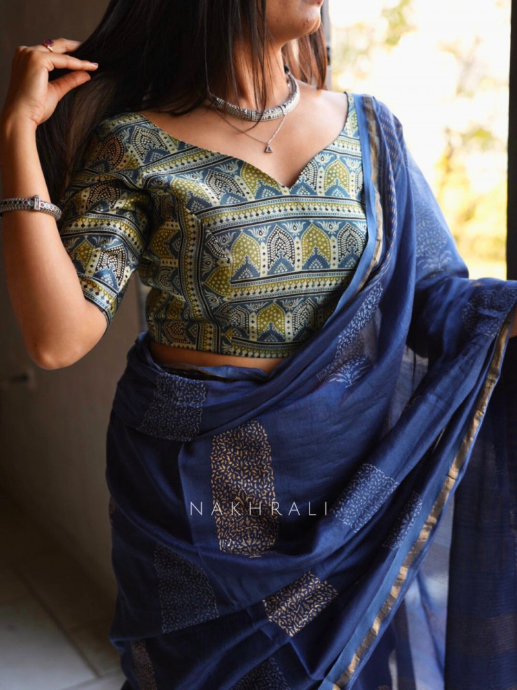 Image of Nirva Green Assorted Modal Silk Printed Blouse