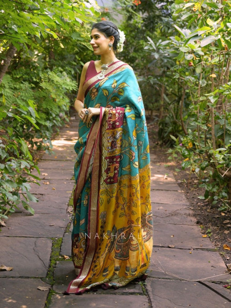 Tanirika Blue Kalamkari Saree