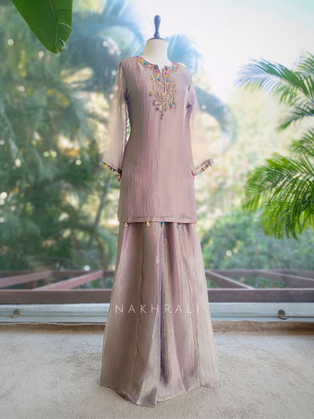 Meherza Lavender Embroidered Kurta Sharara Set with Dupatta
