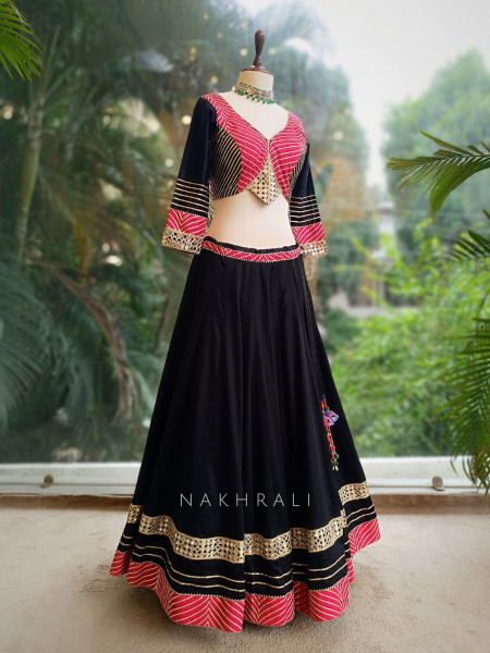 Garba Glam Black Crop Top Lehenga- Dandiya Diva Collection