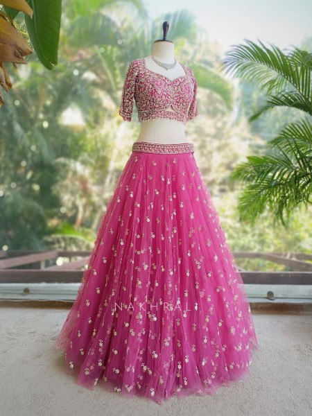 Pankhudi Magenta Lehenga Set with Mirror, Beads and Heavy Embroidery