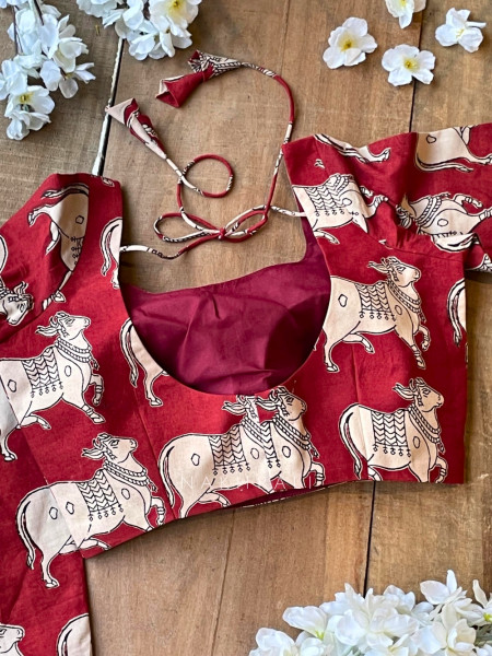 Nandi Red Cotton Printed Blouse